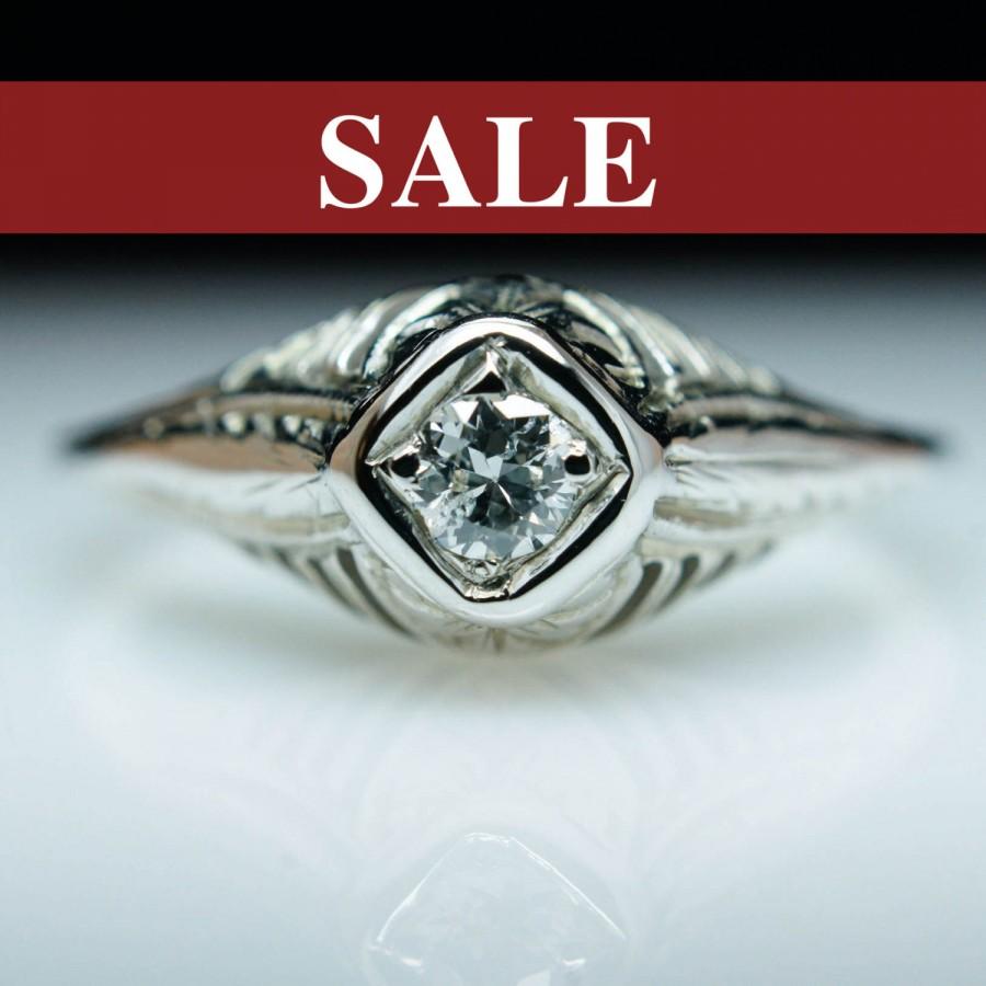 Wedding - SALE - Antique Late Edwardian Old European Cut Diamond Engagement Ring 18k White Gold - Free Sizing