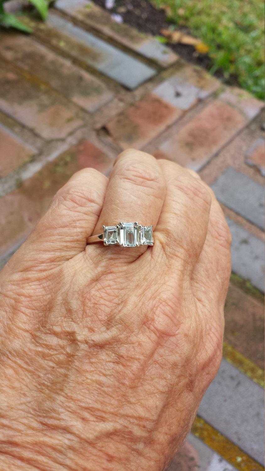 Wedding - 2ct genuine aquamarine EMERALD CUT GORGEOUS vintage sterling ring size 7