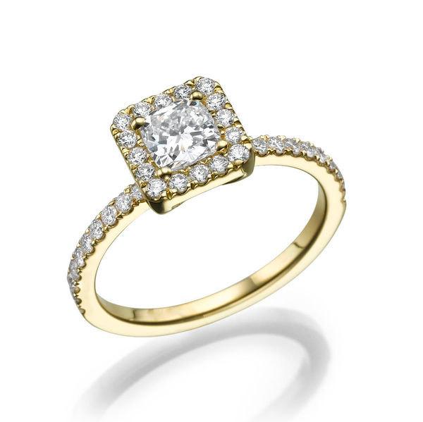 زفاف - 1.27 TCW Princess Cut Ring, Halo Engagement Ring, 14K Gold Ring, Halo Ring Setting, Diamond Ring Band, Unique Engagement Ring