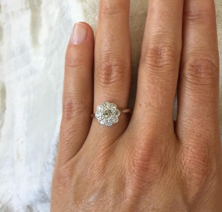 Hochzeit - Antique Old Mine Cut .59 Carat Diamond Halo Flower Ring