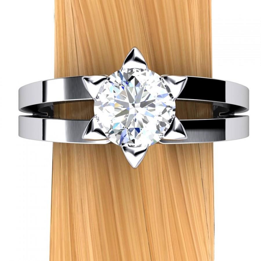 Wedding - Star of David Engagement Ring, Diamond in Palladium or 14k White Gold - Free Gift Wrapping