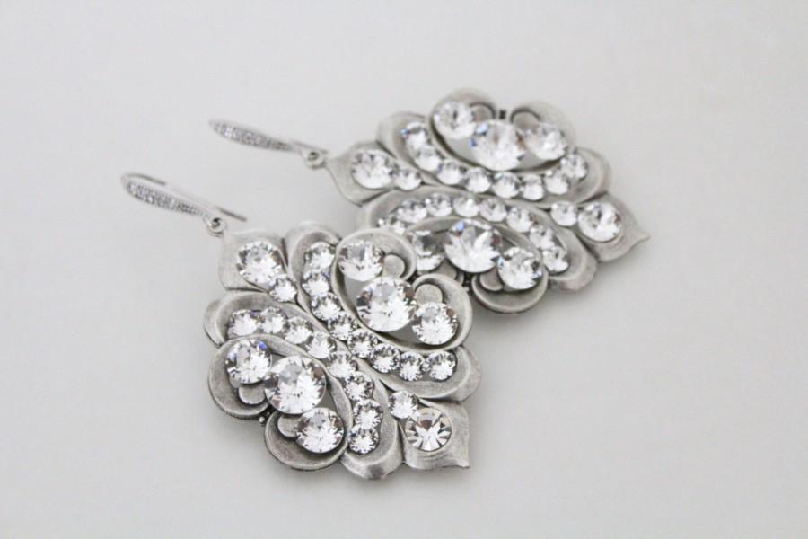 زفاف - Crystal Bridal earrings, Vintage style Wedding earrings, Bridal jewelry, Chandelier earrings, Swarovski crystal earrings, Antique silver