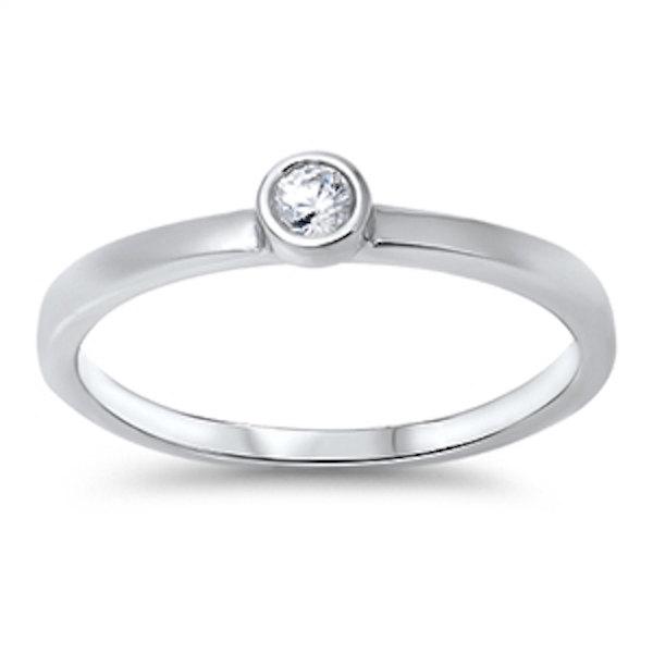 Hochzeit - Petite Dainty 0.15 Carat Round Russian Diamond Clear White CZ Bezel Set Solitaire Wedding Engagement Anniversary 925 Sterling Silver Ring