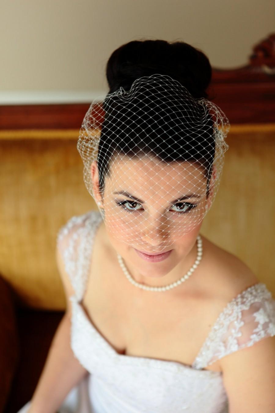 Hochzeit - Russian net birdcage with clips, bridal veil