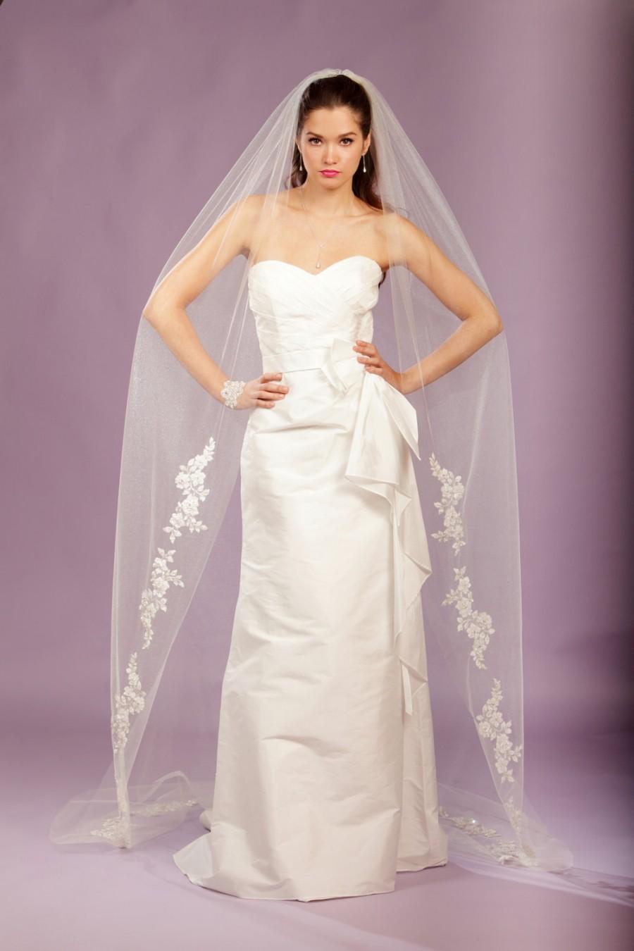 Mariage - Wedding Veil -Cathedral Veil, FRENCH Appliques Adorned with Swarovski Crystals, Embroidery, and Sequins - made to order