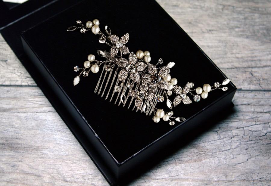 Свадьба - Pearl Hair Comb, Crystal Bridal Hair Comb, Wedding Hair Comb, Bridal Headpiece, Hair Jewelry, Silver Hair Comb, Vintage Style Hair Comb