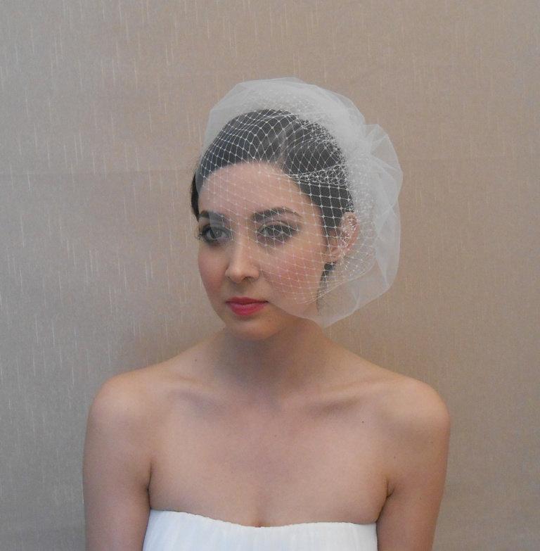Mariage - Bridal Double Layer Tulle and Russina Birdcage Veil in Ivory or White - Ready to ship in 1 week