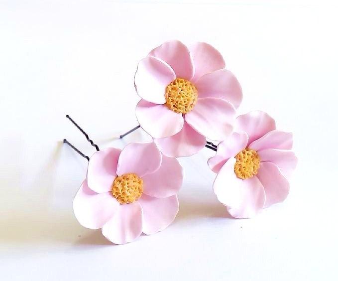 Wedding - Pink Flower - Flower Accessories - Pink Flower  Wedding Hair Accessories, Wedding Hair Flower Hair - Set of