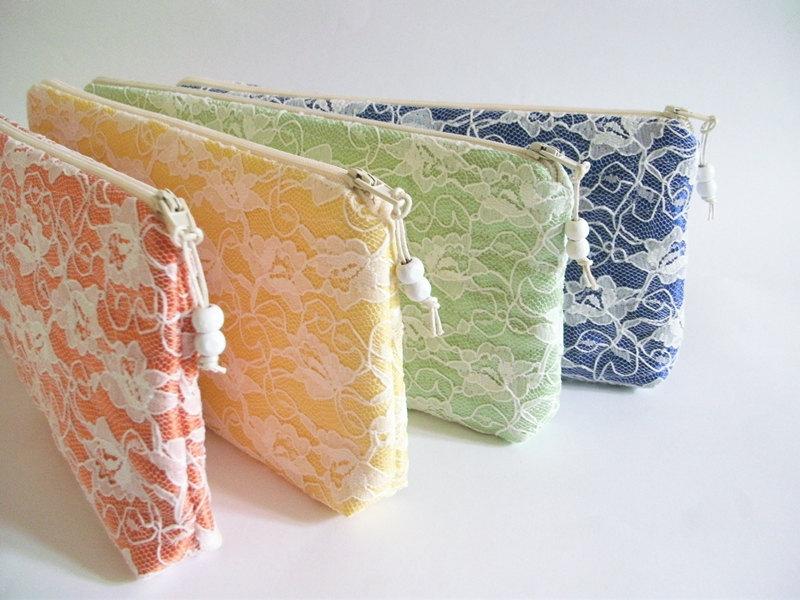 Mariage - Orange Clutch, Yellow Clutch, Green Clutch, Blue Clutch, Wedding Clutches, Set of 4 Bags, Lace Bridal Bags, Bridesmaids Bags