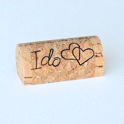 Hochzeit - Custom Printed Wine Cork Place Card Holders - "I do"