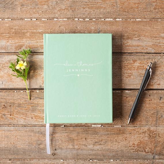 Hochzeit - Wedding Guest Book Wedding Guestbook Custom Guest Book Personalized Customized custom design wedding gift keepsake mint lucite modern rustic
