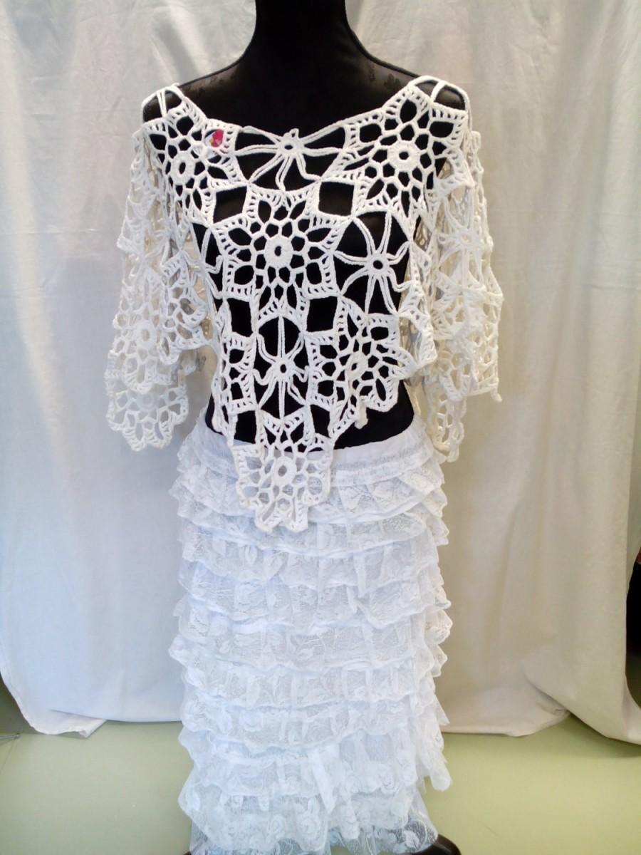 Wedding - Sale 20% off/White Bridal lace cotton  capelet/OOAK/Size free/Endladesign/Handmade/boho rustic/cottage chic,western chic,country western