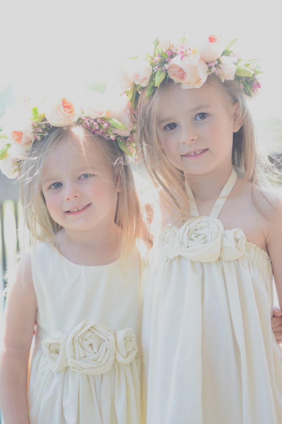 Hochzeit - Rustic flower girl dress, country flower girl dress, beach flower girl dress, cotton flower girl dress