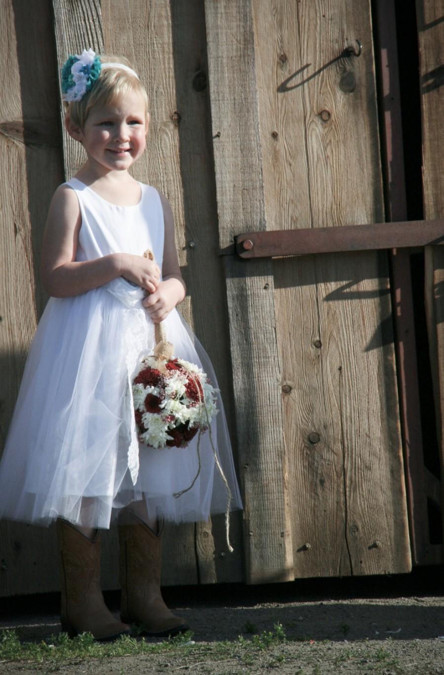 Wedding - Vintage style Flower Girl Dress,  natural Organic cotton flower girl dress, lace flower girl dress, tulle flower girl dress