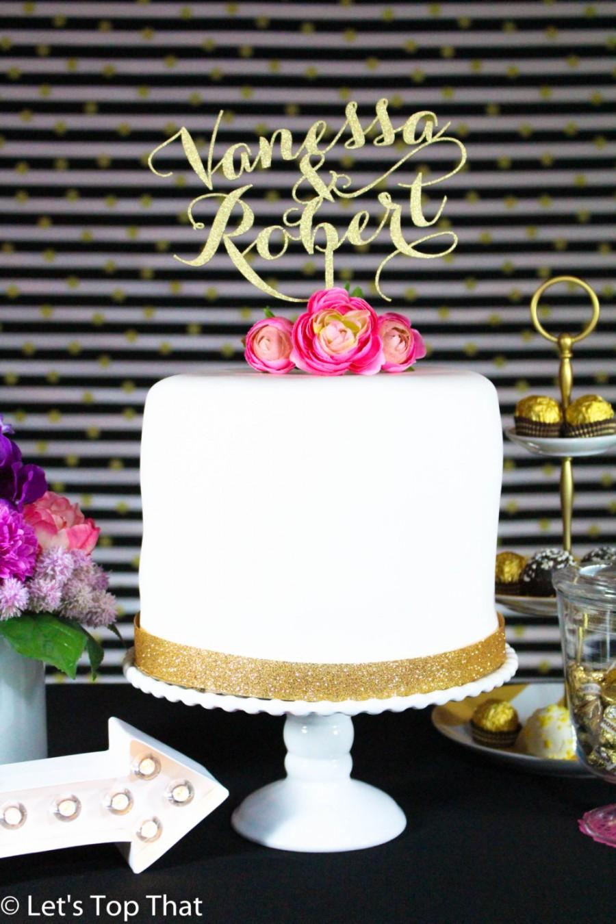زفاف - Wedding Cake Topper - Gold Metallic - Custom First Names