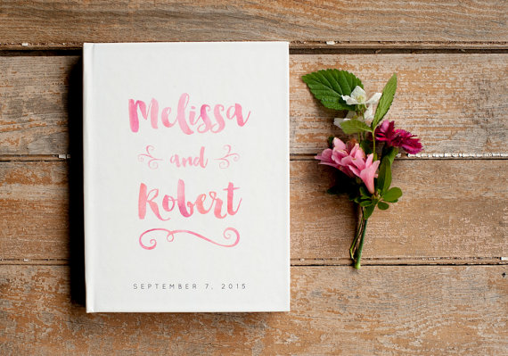 Hochzeit - Watercolor Wedding Guest Book Pink Guest Book Wedding Guestbook Custom Guest Book wedding gift keepsake blush pink unique romantic journal