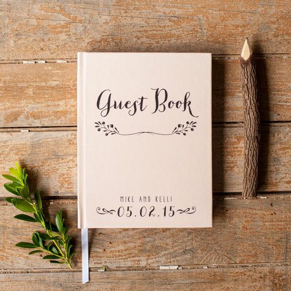 Hochzeit - Wedding Guest Book Wedding Guestbook Custom Guest Book Personalized Customized custom design wedding gift keepsake blush pink rustic script