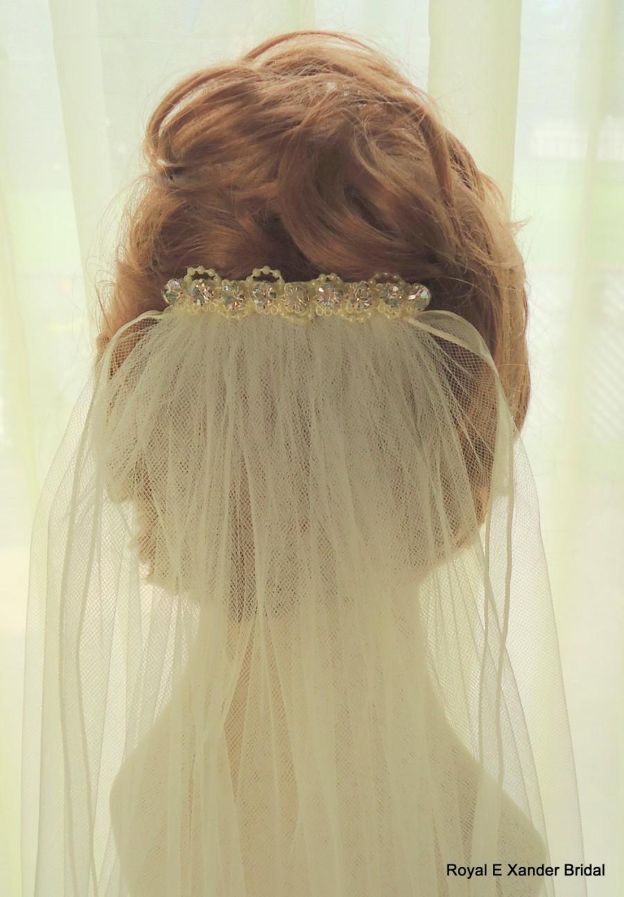زفاف - Elbow Length Veil, 20 Inch Illusion Veil, Embellished Comb, Ribbon Edge,  Wedding Veil