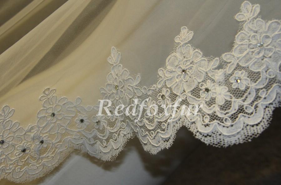 زفاف - Wedding Veil, Bridal Veil, Alencon Lace veil elbow length meters veil, white veil, ivory veil, - lace veil - Diamond Veil
