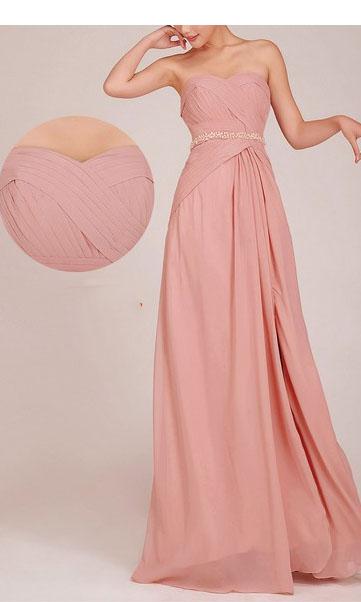 Hochzeit - Sweetheart Pastel Pink A-line Slit Long Bridesmaid Dresses KSP023