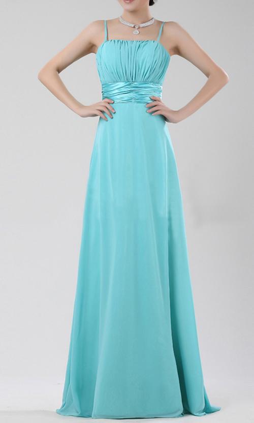 زفاف - Simple Blue Shoulder Belt Long Chiffon Bridesmaid Dresses KSP161