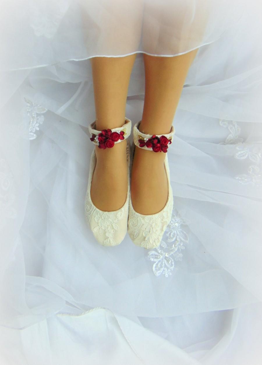 زفاف - Flat  Wedding Shoe~Lace Bridal Flat~Lace Bridal Shoe~Ivory Bridal Flat~ White Bridal Flat~Red Bridal Accessories~Valentine Bride~Lace Shoes