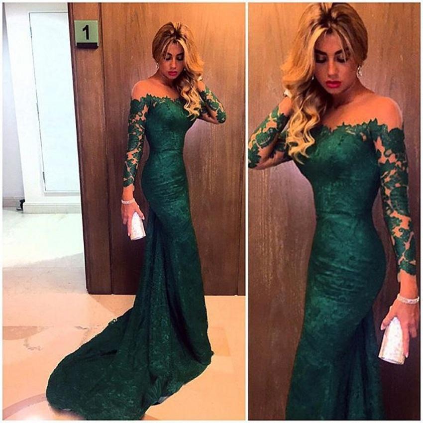 زفاف - Fashion 2015 Emerald Green Mermaid Lace Evening Dresses Custom Made Plus Size Long Sleeves Women Prom Dress Maxi Formal Wear Cheap Online with $121.41/Piece on Hjklp88's Store 