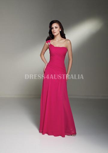 Hochzeit - Buy Australia DeepPink One Shoulder Ruched Bodice Floor Length Chiffon Bridesmaid Dresses by STI BY21268 at AU$130.15 - Dress4Australia.com.au