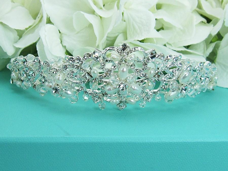 Hochzeit - Rhinestone Crystal Freshwater Pearl bridal headband headpiece, wedding headband, wedding headpiece, rhinestone tiara, bridal accessories