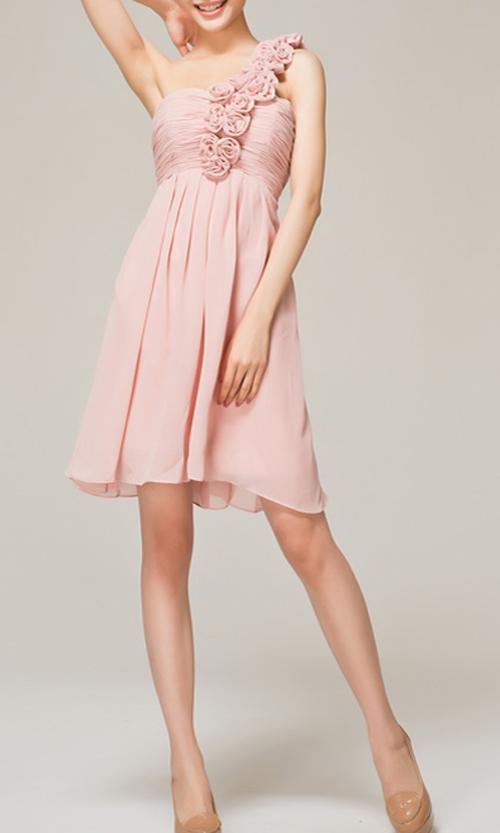 Hochzeit - Pastel pink One Shoulder Custom Made Bridesmaid Dress KSP064