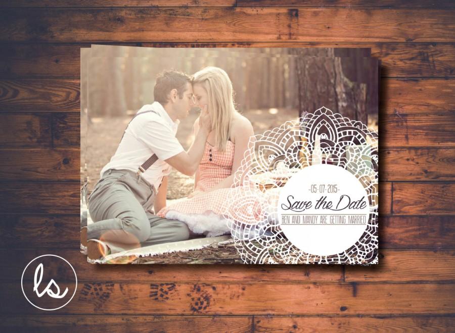 Свадьба - Vintage White Lace Photo Save the Date Invitation ~ DIY PRINTABLE ~ Professional Printing with envelopes and postage included