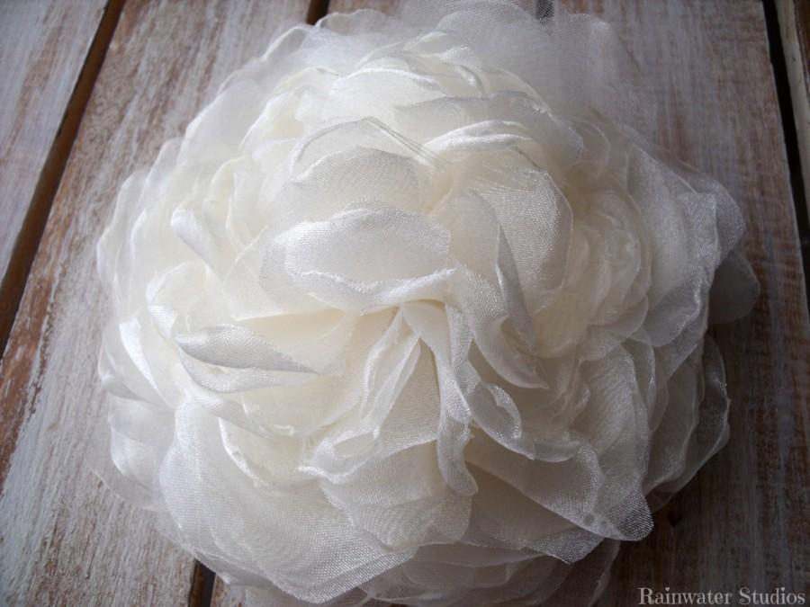 Wedding - Ivory Shimmery Organza Peony Wedding Hair Flower, Ivory Shimmery Organza Fascinator, Hair Clip