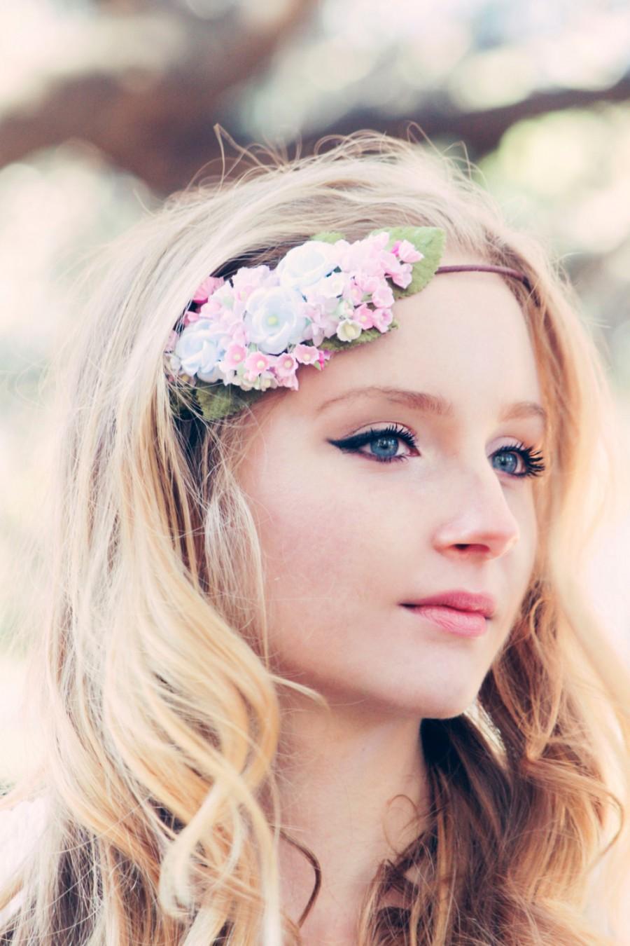 زفاف - pink wedding headband, woodland wedding, spring wedding, bridal hair crown, pastel flower crown