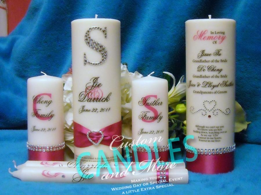 Mariage - Rhinestone Monogram Unity Candle Complete Set With Memorial Candle Personalized