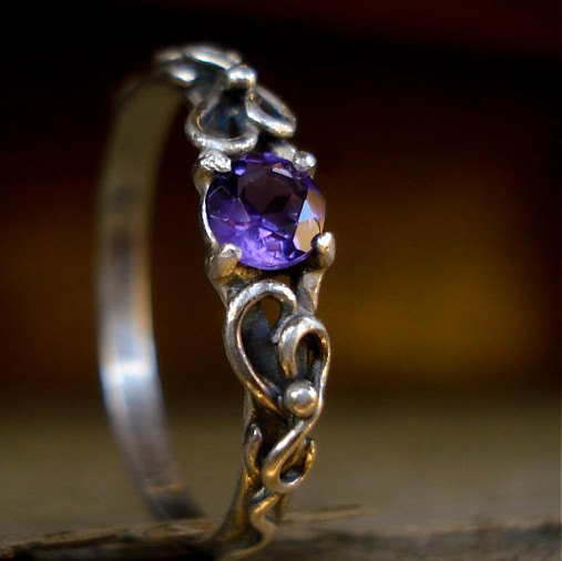 Wedding - Elvish Wedding Engagement Amethyst Sterling Silver Ring