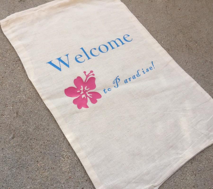 Hochzeit - Beach wedding welcome bag,  Hawaiin welcome bag, paradise welcome bag, flip flop bag, drawstring welcome bag, out of town bag