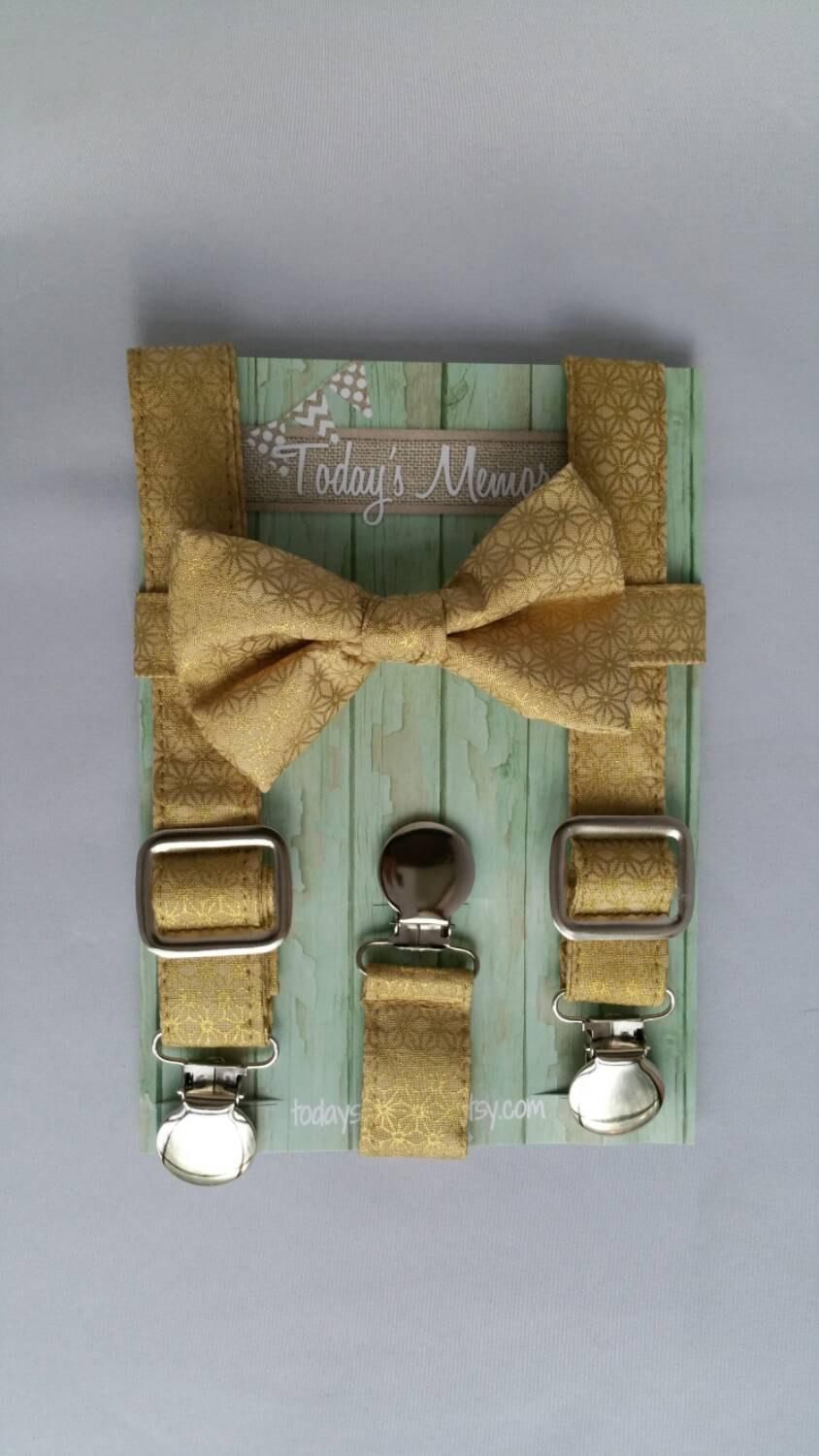 Wedding - Gold  suspenders and bow tie set
