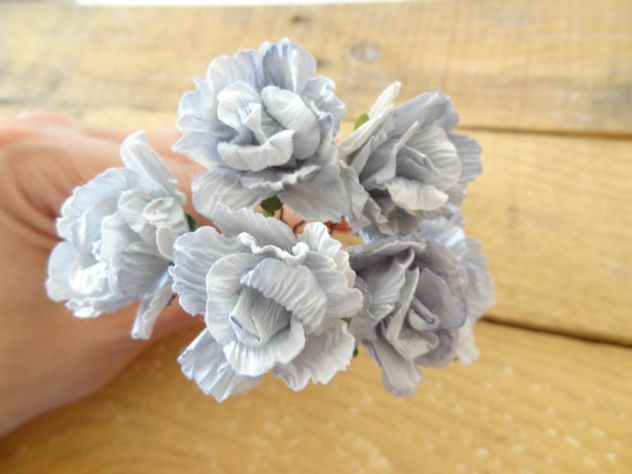زفاف - Grey Flower Wedding Hair Pins,  Bridal Hair Pins, Hair Accessories, Fabric Hair Pins, Bridesmaid Hair, Woodland - Set of 6