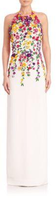 زفاف - Oscar de la Renta Floral Applique Silk Gown