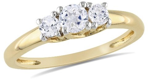 زفاف - 5/8 CT. T.W. Simulated White Sapphire 3 Stone Bridal Ring in 10K Yellow Gold