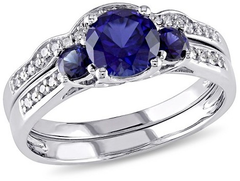 Свадьба - Diamond 1 1/3 CT. T.W. Simulated Blue Sapphire and 1/7 CT. T.W. Diamond Bridal Set in 10K White Gold (GH)