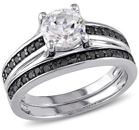 زفاف - Diamond 1.3 CT. T.W. White Sapphire and 1/3 CT. T.W. Black Diamond Bridal Set in Sterling Silver