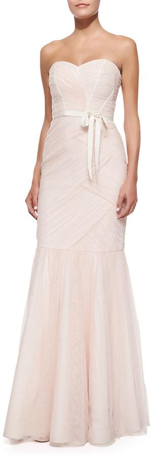 Mariage - Monique Lhuillier Bridesmaids Strapless Ruched Tulle Gown, Blush