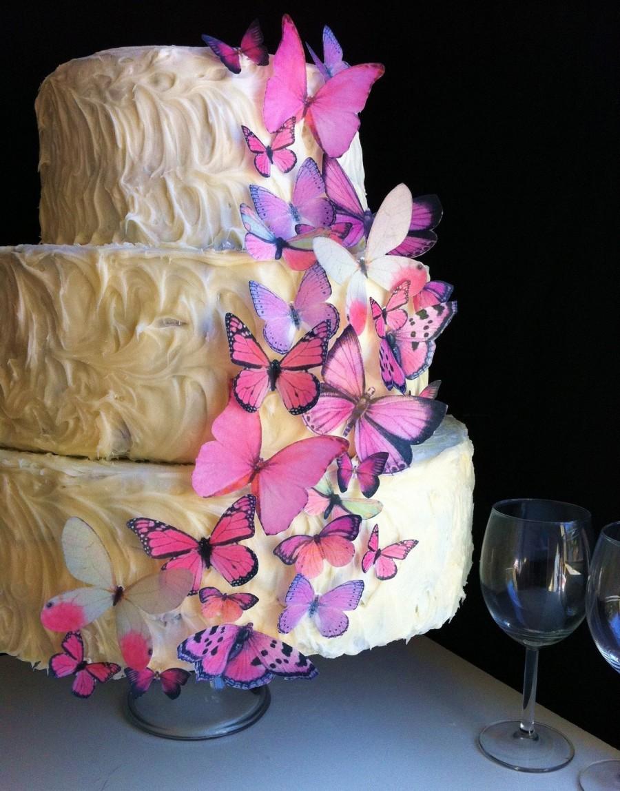 Wedding - Wedding Cake Topper The Original EDIBLE BUTTERFLIES - Assorted Pink set of 30 - Cake & Cupcake toppers - Food Accessories