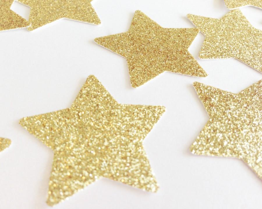 2 Inches Double Sided Gold Glitter Star Hand Punched Die Cuts Party Table Decor Confetti,Per Pack of 50 
