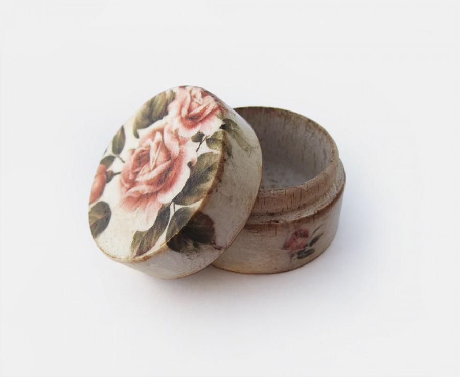 Wedding - Shabby floral Ring bearer Box. Tiny Wooden ring bearer pillow box. Wedding box, proposal/engagement box. Bridesmaid Ring box.Pink floral box