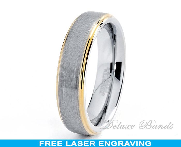 Свадьба - Tungsten Wedding Ring,6mm,Two Tone Tungsten Band,Gold Stepped Edges,Engagement Ring,Unisex,Wedding Band,6mm,Handmade Tungsten Two Tone Ringg