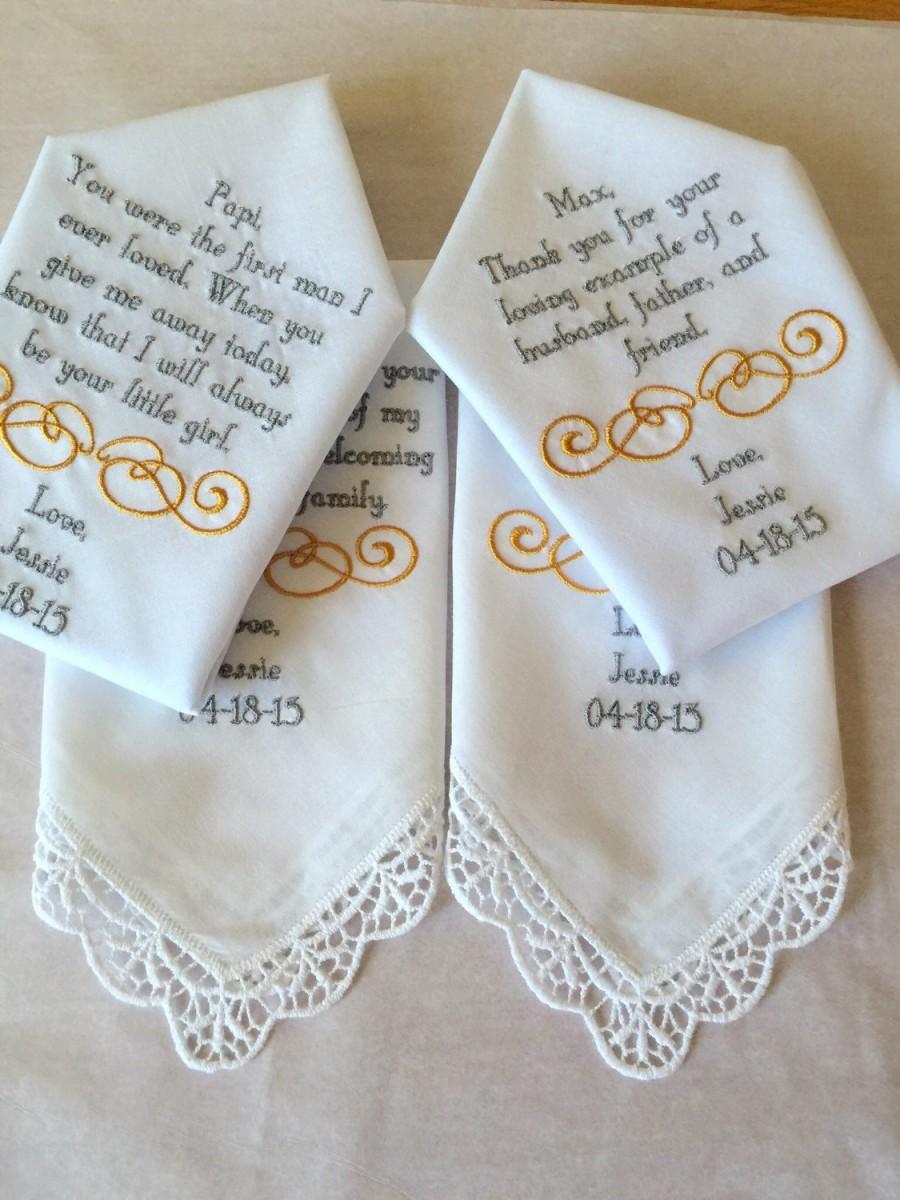 Father of the groom Wedding Gift Mother of the Bride Mother of the groom Father of the bride Wedding Handkerchief Set of Four
