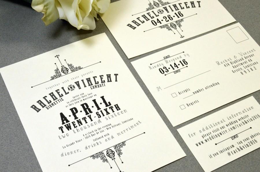 Hochzeit - French Victorian Wedding Invitations Ivory and Black Pocket Invitation Vintage Wedding Invitation Suite Rustic Wedding Invite Set RunkPock