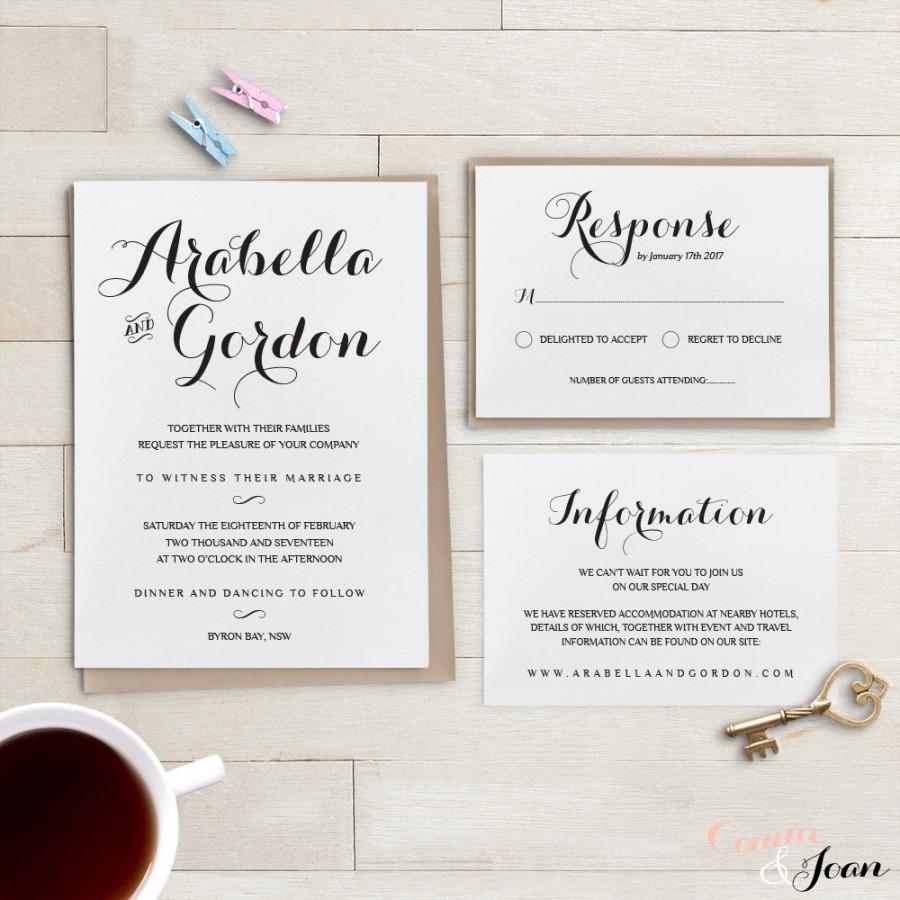 Hochzeit - Wedding Invitation template set printable Wedding, Byron, template Invitation suite 